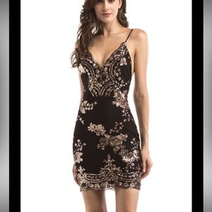 NWT Gorgeous bronze sequin body con dress